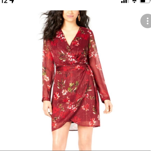 GUESS Long Sleeve Camila Floral Dress in Wine Red Size 6 - Picture 2 of 2